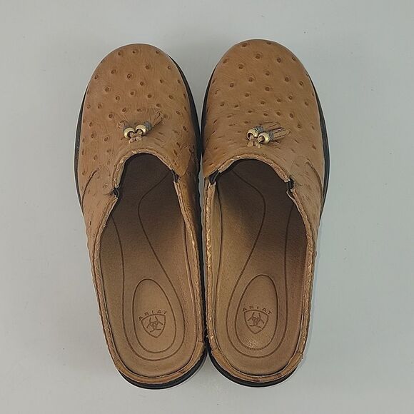 Ariat Ostrich Print Tan Leather Women's Clogs - Picture 10 of 13